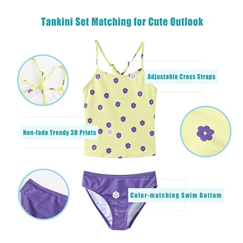 Image of Girls 3 Piece Swimsuits Set Long Sleeve Rash Guard for Girls Tankini Bathing Suits Beach Swimwear 3-16 Years