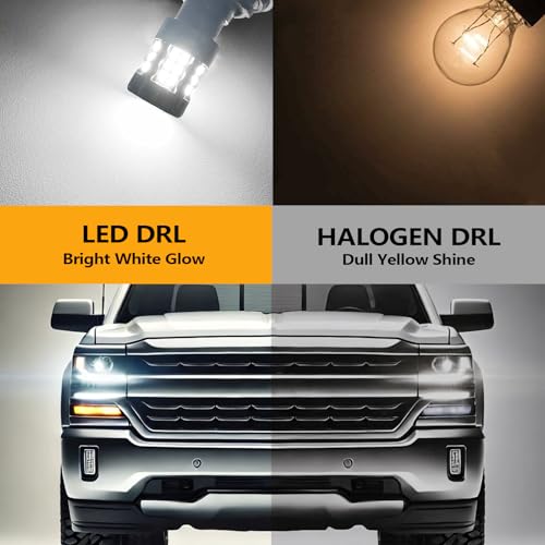 Zyvirexa 3157 LED Daytime Running Light Bulbs Compatible For Chevy Silverado 1500 2500 3500 1999-2006, 4114 Bulb, White Light, Plug and Play, Pack of 2