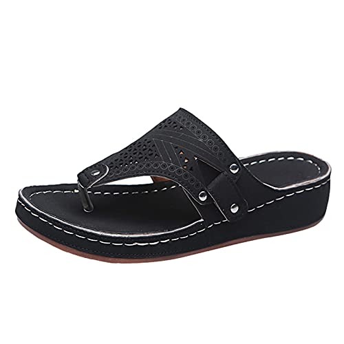 TEEL ONG - Sandalias de verano para mujer, estilo informal, para verano, sin cordones, puntera abierta, sandalias de playa, sandalias planas transpirables, color Negro, talla 40 EU