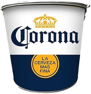 Corona Beer Metal Ice Bucket, White and Navy Blue, Vintage Pail Style w/Bottle Opener Built in
