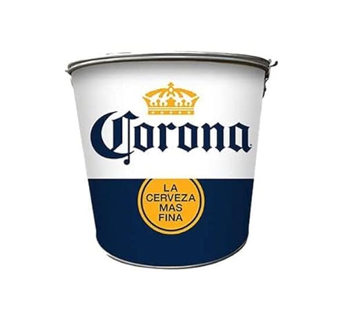 Corona Beer Metal Ice Bucket, White and Navy Blue, Vintage Pail Style w/Bottle Opener Built in