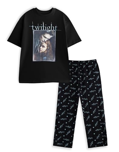 Vanilla Underground Twilight Pijama Negro de Edward Bella para Mujer, de Manga Corta y Pierna Larga | Ropa de Dormir con el Logo de la película de Dormir clásica para Relajarse