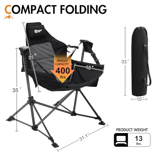 Heavy-Duty Portable Hammock Camping Chair - 400lbs Capacity with Adjustable Recline & Headrest Pillow for Outdoor Relaxation - Image 3