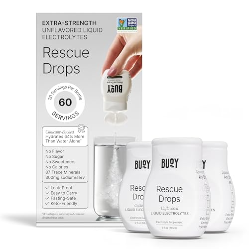 Buoy Rescue Electrolyte Drops - High-Sodium 6X Stronger Liquid Electrolyte with 87 Trace Minerals for Intense Depletion and Rapid Recovery - Unflavored - Sugar Free - No Sweeteners - 60 Servings