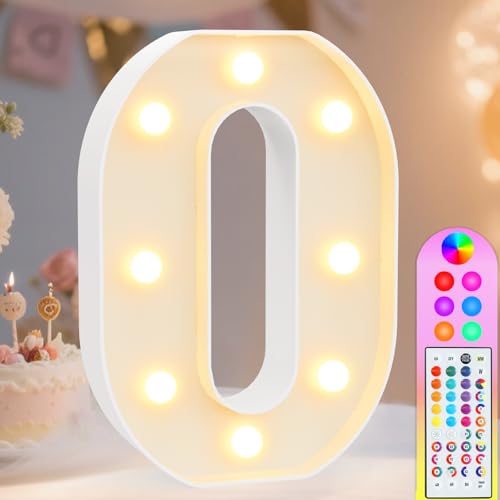 Image of Pooqla Colorful Light Up Letters with Remote, Upgraded 35 Colors LED Marquee Letters, RGB Lighted Letter for Girls Teenager Gift, Birthday, Party, Wedding, Night Light, Room, Bedroom Decor, Letter O