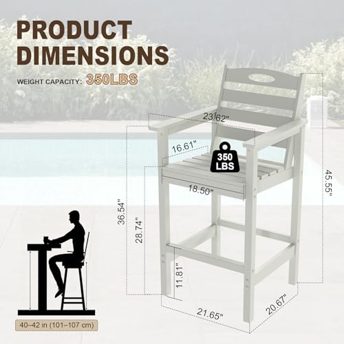 Image of Domi Barstools, Tall Adirondack Chairs Set of 2, Bar Height Outdoor Chairs | HDPE, Oversize, All-Weather, White