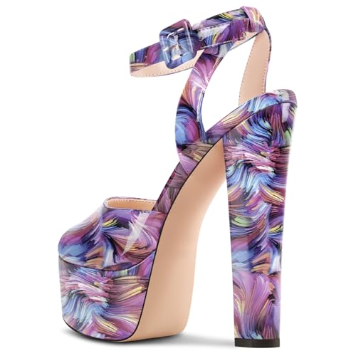 Image of NobleOnly Womens High Block Platform Heel Peep Toe Ankle Strap Sandals Buckle Prom Dress Shoes 5.9 Inches Heels