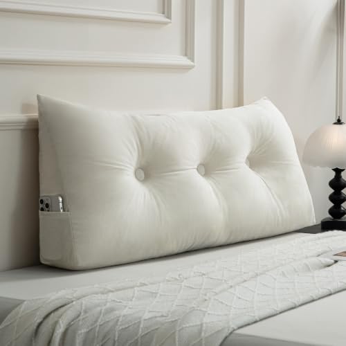 Gnostik Headboard Pillow Twin White Triangular Wedge Headboard Pillow for Reading and Resting Backrest Positioning Support Pillows for Bed Dorm Sofa 39.4x15.7x7.5