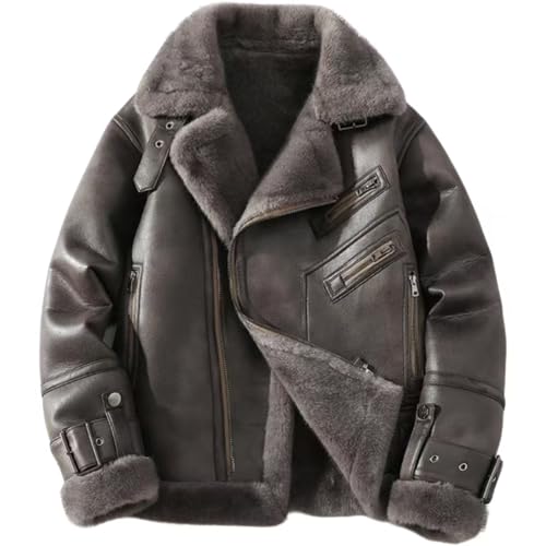 LIOEUE Cazadora Hombre De Lana De Cordero Reversible | Piel Sintética Y Lana | Cuello Alto Caliente Para Invierno (Grado,L)