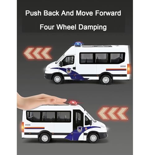 Image of DEOXY Police Van 1:24 Diecast Scale Model Metal Pull Back Toy car for Kids with Openable Doors & Light, Music Toy Vehicle for Kids (White)