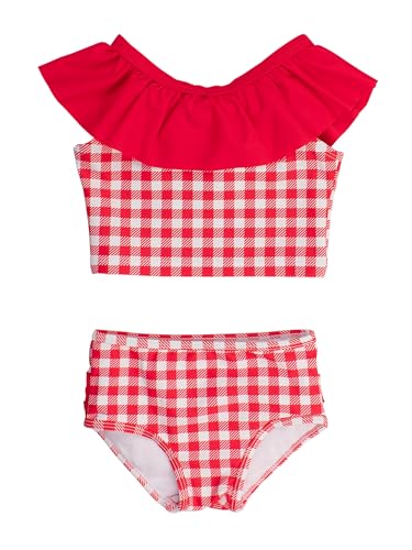 Image of RuffleButts Girls UPF50+ Sun Protection One Shoulder Ruffle Tankini Two Piece Swimsuit