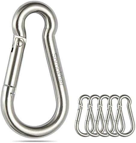 sprookber Stainless Steel Spring Snap Hook Carabiner - 304 Stainless Steel Caribeener Clips, Set of 6