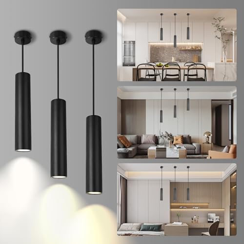 La Mejor Selección de Iluminación colgante comprados en linea. 47 SILAMPDI Lamparas Colgantes de Techo Cocina Negro 3 Unidades Lamparas Colgante Moderna para Islas de Cocina Aluminio iluminación Colgantes, Lámpara de Techo Luz Colgante para...