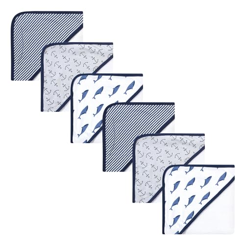 Image of Touched by Nature Unisex Baby 6Pc Organic Cotton Hooded Towels Bundle Set, Blue Whale, One Size