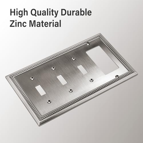 Image of Henne Bery Sunken Pearls Heavy Duty Decorative Wall Plate Switch Plate Outlet Cover (Triple Toggle /Single Decorator, Heirloom Silver)