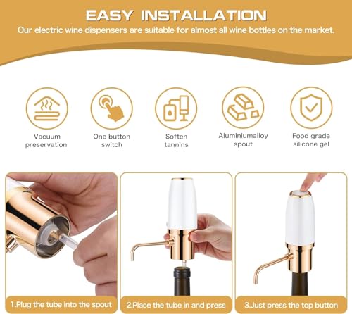 Image of Electric Wine Aerator Dispenser Electric Smart Decanter Professional USB Rechargeable Wine Decanter with Upgraded Adjustable Stainless Steel Telescopic Connecting Tube Wine Gift for Mom Wife