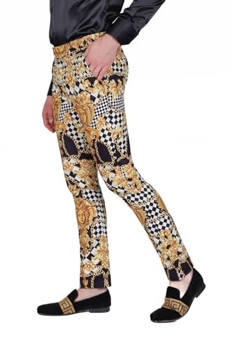 Barabas Men's Printed Gold Chain Checkered Medusa Floral Pants CP1784
