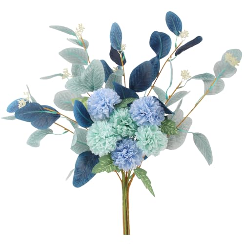 JINXIAN 1 Piezas Ramos de Hojas de Eucalipto 48 cm Plantas Artificiales Decorativas y Crisantemos de Bolas Eucalipto Artificial de Fácil Cuidado para Sala de Estar Boda Hogar Hotel Decoración Festival