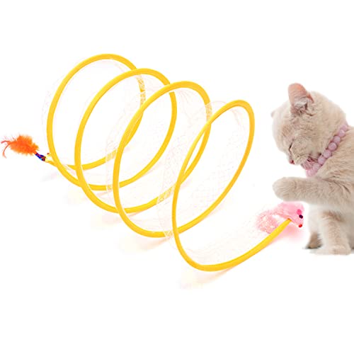 Cat Tunnels For Indoor Cats With Toys Feather Mouse, Cat Tubes And Tunnels Collapsible, Folded Cat Tunnel Spring, Exercise Cat Play Tunnel With Interactive Toy For Kitty Kitten #TOP5