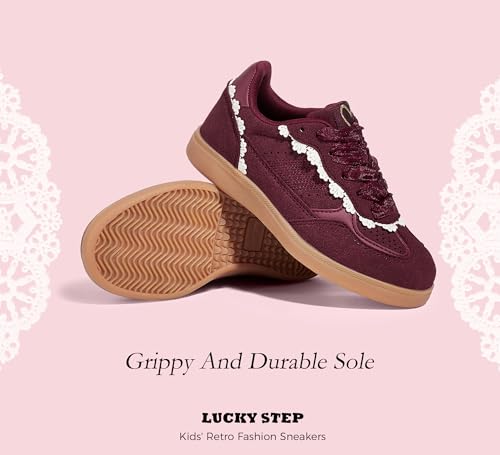 LUCKY STEP Kids Lace Detail Fashion Retro Sneakers Girls Casual Gum Rubber Sole Dual Laces Walking Running Shoes for Big&Little Kid and Toddler3