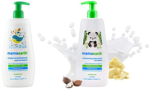 Image of Mamaearth Gentle Cleansing Natural Baby Shampoo, 400ml (White) & Daily Moisturizing Lotion for Babies, 400ml Combo