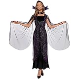  EraSpooky Damen Vampir Kostüm Halloween Gothic Kleid Viktorianisch Vampirin Fledermaus - Violett - Medium