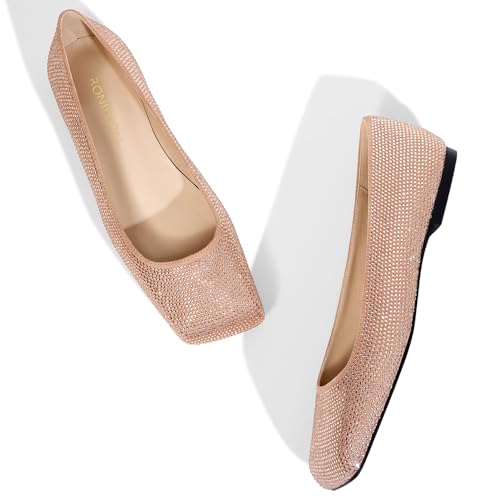 Flats for Women Rhinestone Square Toe Glitter Sparkly Comfortable Dress Bridal Ladies Wedding Shoes4