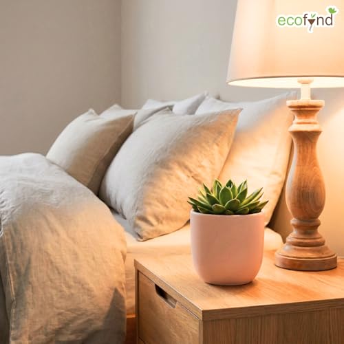 Image of ecofynd 5 Inch Ceramic Plant Pots with Drainage Hole, Modern Decorative Clay Flower Pots for Indoor Plants, Home Garden Decor for Living Room, Bedroom & Interior Spaces (CPOT041-PNK)