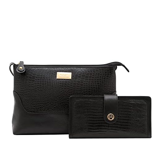 Kit Bolsa Transversal e Carteira de Couro Legítimo Lezard Mariart 2194+100 (Preta)