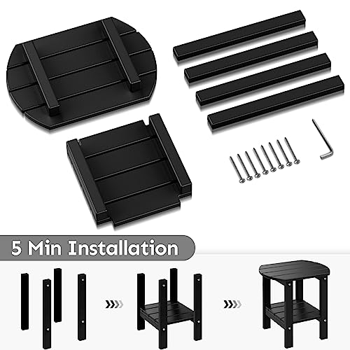 Pasamic Double Adirondack Oval Outdoor Side Table, 17" Hdpe Side Tables, Weather Resistant End Table For Patio, Backyard, Pool, Indoor Companion, Beach, Easy Maintenance, 2Pc (Black) #TOP3