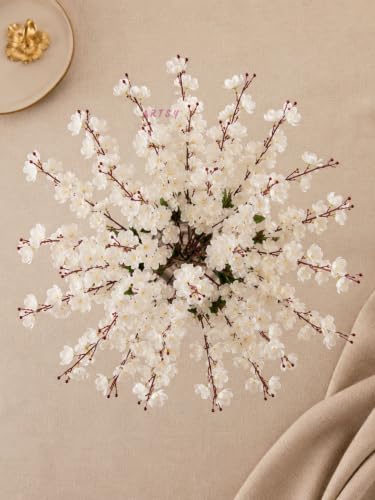 Image of ARTSY Artificial Flowers for Home Decoration Cherry Blossom Flower Bunch, Without vase, Combo, Pack of Two Pieces (White-2)
