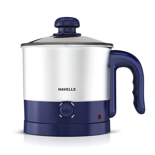 Image of Havells Steamor Multicook Kettle | 1.2 L Capacity | Food Grade Body with Cool Touch Handle | Multiple Steaming Attachments | Double Safety Protection | 3 Temperature Modes(Blue)