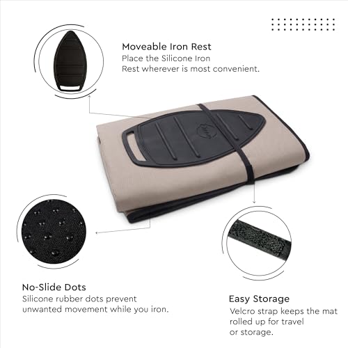 Image of Encasa XO Ironing Mat /Pad (Large 120x70 cm) with Padding, Anti-Slip, Silicone Iron Rest for Steam Press on Tabletop or Bed - Heat Resistant, Portable Travel Friendly -Beige