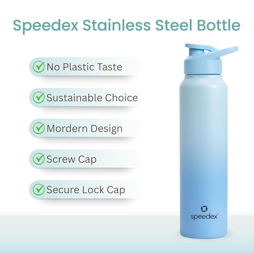 Image of Speedex Stainless Steel Water Bottle 1 Ltr, Leak Proof Sipper Cap, BIS Approved 1000 ml Metal Bottle For Daily, Office, School, Gym, Travel Use for Men, Women, Kids, Adults, Dual Blue, Set of 3