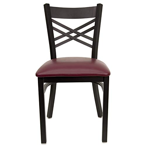 Image of Flash Furniture 2 Pack HERCULES Series Black ''X'' Back Metal Restaurant Chair - Burgundy Vinyl Seat