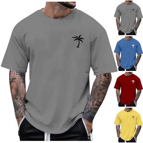 Camiseta de verano para hombre, cuello redondo, manga corta, camiseta con estampado de árbol de coco, camisetas básicas, Xxs-6XL, Azul1, XXL