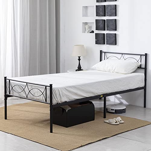 Rottnen Twin Xl Bed Frame With Headboard Heavy Duty Metal Platform Bed Frame With Modern Design Headboard & Foot-Board, Sturdy&Easy Assembly, Noise Free Beds With Steel Slats Mattress Foundation，No Box Spring Needed, Black #TOP3