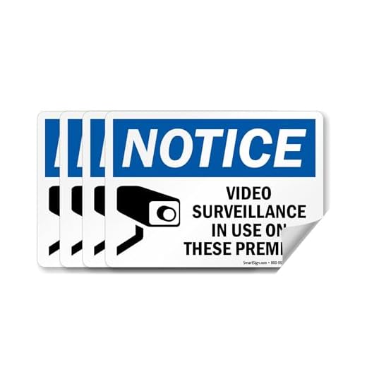 SmartSign (Pack of 4) 5 x7 inch “Notice - Video Surveillance in Use On These Premises” Labels with Symbol, 5 mil Laminated Polyester with SuperStick Adhesive, Blue, Black and White, Made in USA