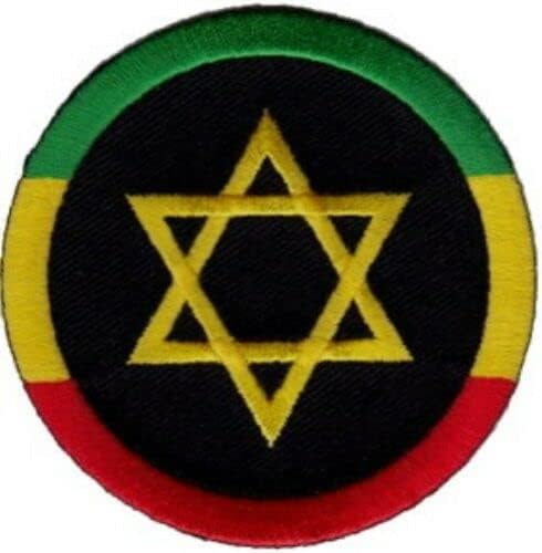 Rasta David Star in Circle (Gyr) Embroidered Patches 3" Diameter Iron-On (Great for Jackets, Hats, Backpacks)