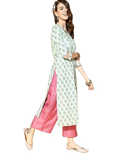 Image of Women Rangpreet Sea Green Printed Straight Kurta Palazzo With Dupatta Set