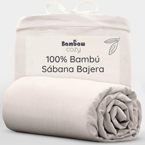 Bambaw Sabana Bajera 140x200 Cm Bambu, Bolsillo De 35 Cm, Sabanas De Verano E Invierno Para Cama 140 Cm, Sábana Bajera Bambu Antiacaros E Hipoalergenico, Sabanas Bajeras Certificadas Oeko-Tex Arena
