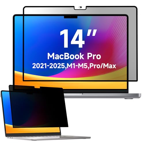 Image of Mamol Privacy Screen for MacBook Pro 14 Inch (2021-2025, M1, M2, M3, M4, M5), MagicSuction Removable Vacuum Adsorption Anti Spy,Anti Glare Anti Blue Light Filter for Mac Laptop Computer