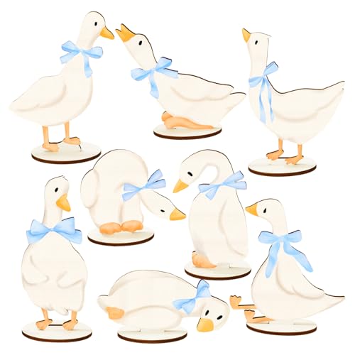 FYSUIMU 8Pcs One Silly Goose Wood Table Sign Tabletop Centerpieces Blue Bow Goose Wooden Cutouts with Base for First Birthday Baby Shower Home School Office