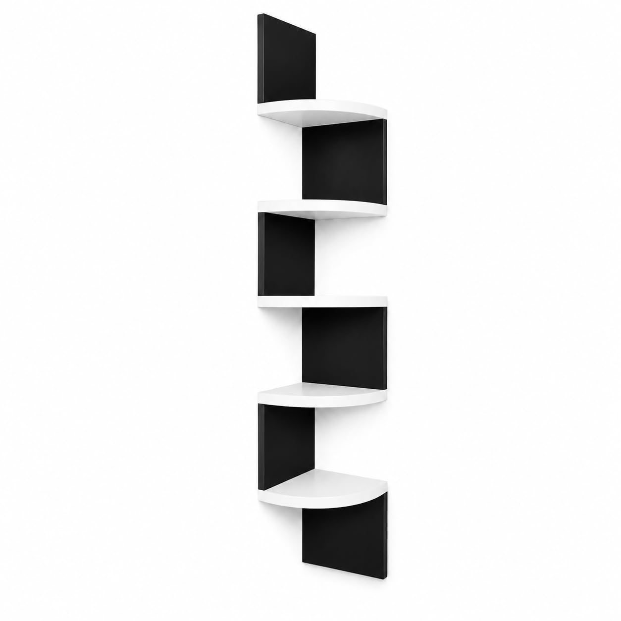 5 Tier Corner Wall Shelf for Living Room, Bedroom & Bathroom | Wall Mounted Zigzag Floating Corner Shelf | MDF Display Rack for Plants, Books, Photo Frames & Home Décor (Black & White)-image-39