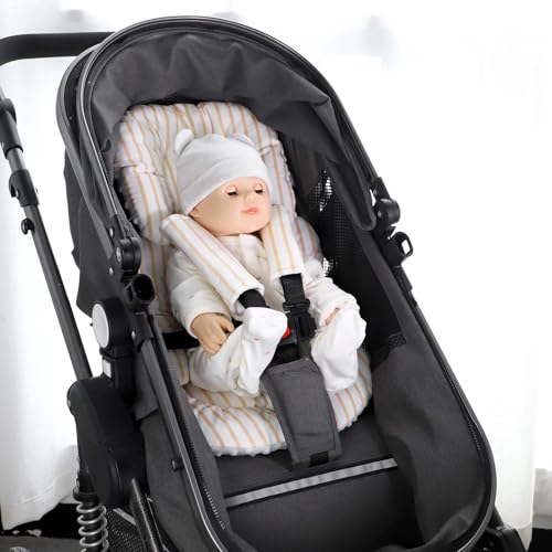 Image of Infant Car Seat Insert, Car Seat Head Support Baby Girls Boys, Soft & Reversible Newborn Carseat Insert Cushion with 2 Strap Covers, for Stroller, Swing, Bouncer (Brown Line)
