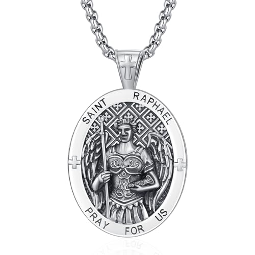 Thanches Saint Raphael Medal Necklace Pendant for Men Women, 925