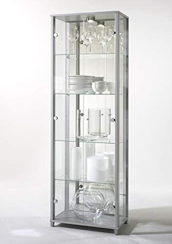 HOME Double Glass Display Cabinet 4 Glass Shelves Fully Assembled (Oak Effect)