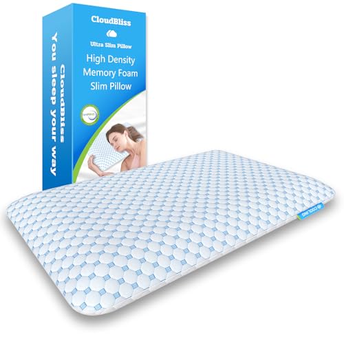 CloudBliss Thin Pillow 2.75” for Stomach & Back Sleepers – Ultra Slim Memory Foam Flat Pillow...