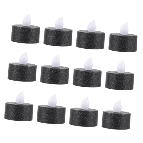 12 Velas de té LED de plástico negro con 3 pilas LR1130 incluidas 7