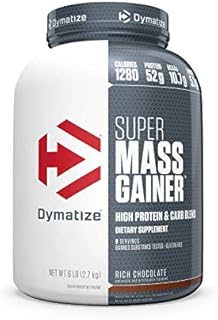 Dymatize Super Mass Gainer Protein Powder, 1280 Calories & 52g Protein, 10.7g BCAAs, Mixes Easily, Tastes Delicious, Rich Chocolate, 6 lbs